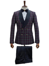 Double Breasted Tuxedo Suit - Slim fitted - Navy Blue Suit - Shawl Collar