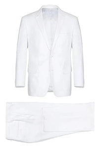 White Wedding Suit For Men - Perfect For Groom - Mens Basic Two Button Classic Fit Linen Summer Suit In White