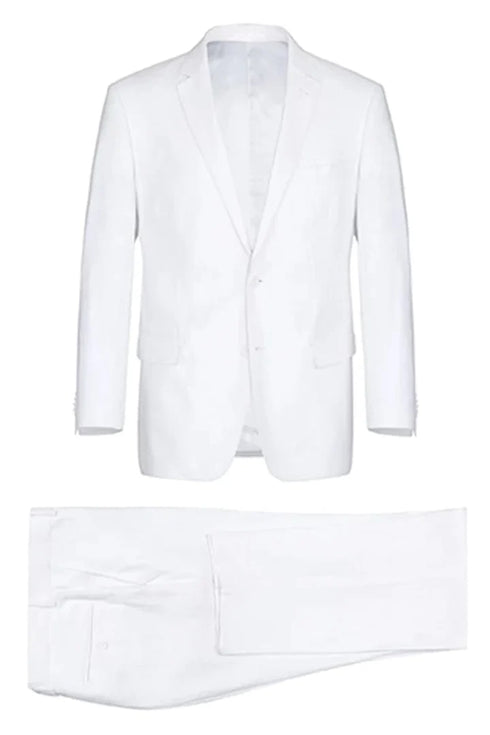White Wedding Suit For Men - Perfect For Groom - Mens Basic Two Button Classic Fit Linen Summer Suit In White