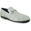 Bravo Mens Modern Glitter Sequin Prom Tuxedo Buckle Loafer in Silver Grey - Men's Dress Shoes