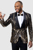 Mens Black Sport Coat - Mens Square Shawl Lapel Black & Gold Sequin Prom Tuxedo Jacket