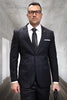 Men's Designer Modern Fit Italian Wool Suit in Black Plaid