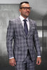 Men's Designer Modern Fit Italian Wool Suit in Taupe Plaid