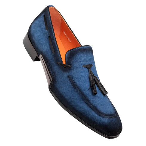 Men's Pavese Cobalt Suede Tassel Slip-On Shoes By Mezlan Made In Spain Brand