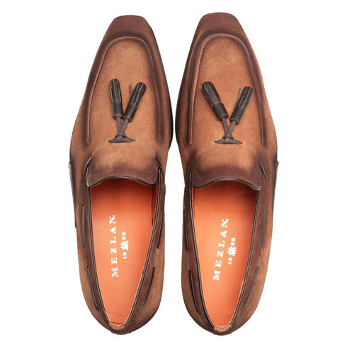 Men's Pavese Sport Hand-Burnished Suede Tassel Slip-On Shoes By Mezlan Made In Spain Brand