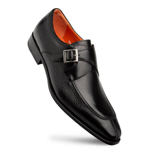Pego Monk Strap Black Deerskin Shoes By Mezlan Made In Spain Brand