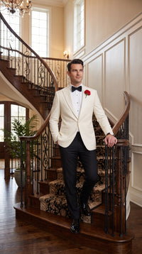 Men’s James Bond Inspired Ivory White Tuxedo Suit, Classic 007 Formal Dinner Jacket for Weddings, Prom and Costume Parties
