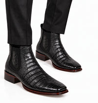 Los Altos Men's Wide Square Toe Caiman Belly Short Boots - Black 82BV8205