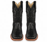 Black Square Toe Caiman Tail Boots