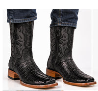 Black Square Toe Caiman Tail Boots