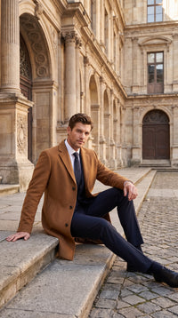 Men’s Brown Vicuna Overcoat – 3 Button Single Breasted Luxury Full Length Dress Coat