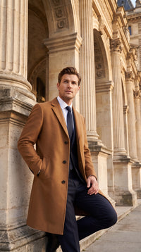 Men’s Brown Vicuna Overcoat – 3 Button Single Breasted Luxury Full Length Dress Coat
