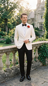 Men’s James Bond Inspired Ivory White Tuxedo Suit, Classic 007 Formal Dinner Jacket for Weddings, Prom and Costume Parties