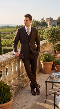 Men’s Brown Tone on Tone Pinstripe Suit, Classic Fit Formal Wedding Business Suit
