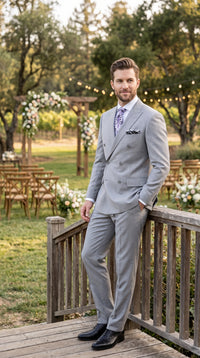 Men’s Light Grey Double Breasted Suit, Classic Fit Silver Gray Luxury Wedding Business Suit
