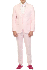 Mens Easter Suit - Jacket and Pants in Summer Color Pink Pinstripe Modern Fit Light Weight