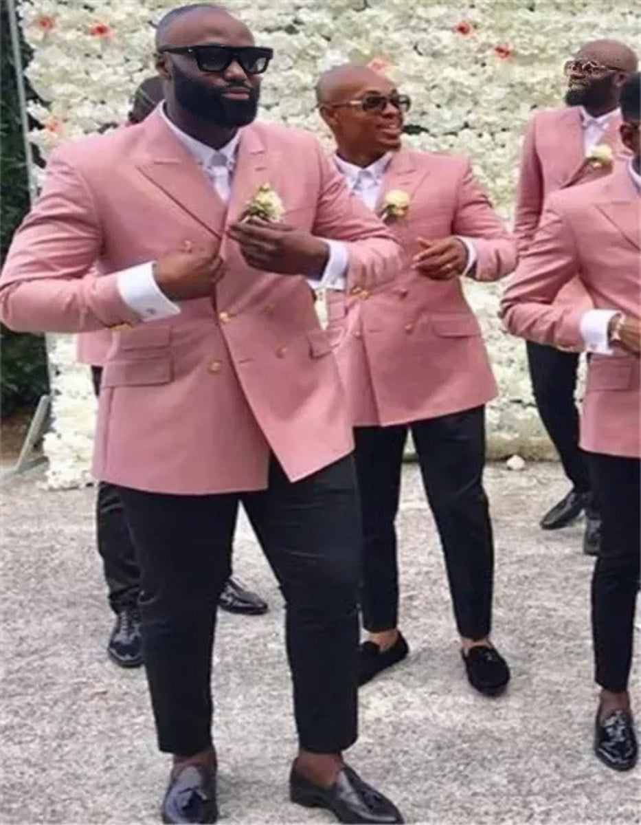 Pink Peaked Lapel Wedding Suits for Men with 3 Flaps