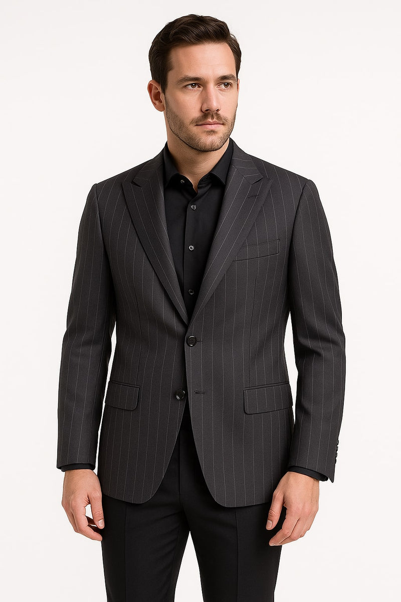 Pinstripe Blazer Long - Dark Blue main image 1