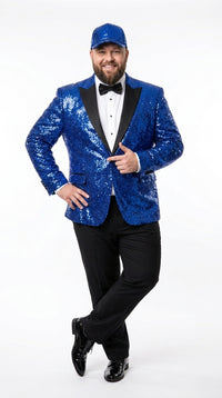 Men’s Royal Blue Sequin Suit, Shiny Metallic Stage Tuxedo Jacket and Pants for Groom and Prom