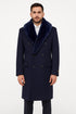 Mens Double-Breasted Navy Overcoat with Plush Blue Faux Fur Collar – Alberto Nardoni Winter Coat