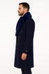 Mens Double-Breasted Navy Overcoat with Plush Blue Faux Fur Collar – Alberto Nardoni Winter Coat