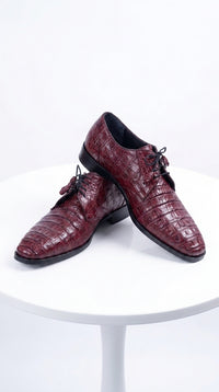 Los Altos Men’s Burgundy Crocodile Shoes, Exotic Gator Lace-Up Formal Dress Shoes