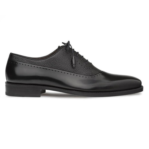 Postdam Black European Cordovan Calfskin & Soft Deerskin Men's Oxford By Mezlan Made In Spain Brand