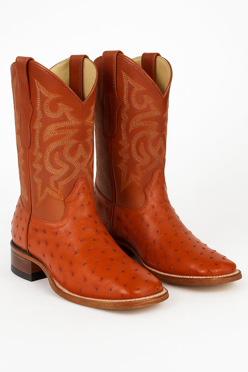 Men's Los Altos Ostrich Skin Wide Square Toe Boots - B