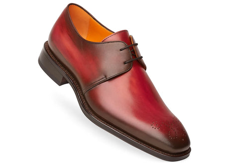 Principe Burgundy/Rust Patina Leather Men’s Derby Shoes By Mezlan Made In Spain Brand