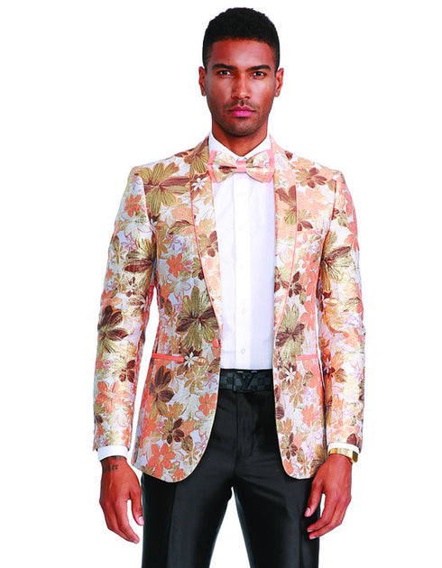 Mens Paisley Shawl Prom Tuxedo Blazer in Peach