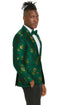 Men's slim fit hunter green and gold paisley prom and wedding tuxedo jacket