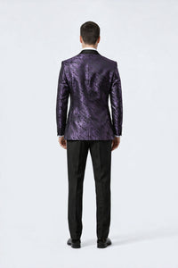 Men’s Purple Jacquard Double-Breasted Formal Tuxedo Jacket with Satin Lapel
