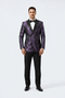 Men’s Purple Jacquard Double-Breasted Formal Tuxedo Jacket with Satin Lapel