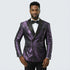 Men’s Purple Jacquard Double-Breasted Formal Tuxedo Jacket with Satin Lapel