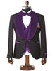 Mens Black With Purple Velvet Lapel 3-Piece Tailored-Fit Tuxedo