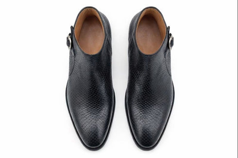 Python Printed Calfskin Buckle Strap Boot