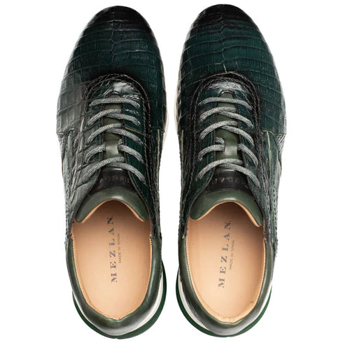 Men's Quevedo Forest/Green Genuine Crocodile Exotic Sneaker By Mezlan Made In Spain Brand