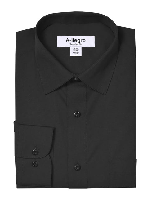 Classic Regular Fit Cotton Convertible Cuff Dress Shirt In Black
