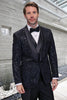 Men's Black Paisley Velvet Smoking Jacket Tuxedo with Vested Double Breasted Prom & Wed