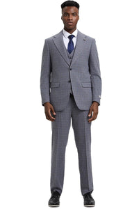Men's Stacy Adams Modern Fit Vested Suit in Light Grey Micro Check Plaid