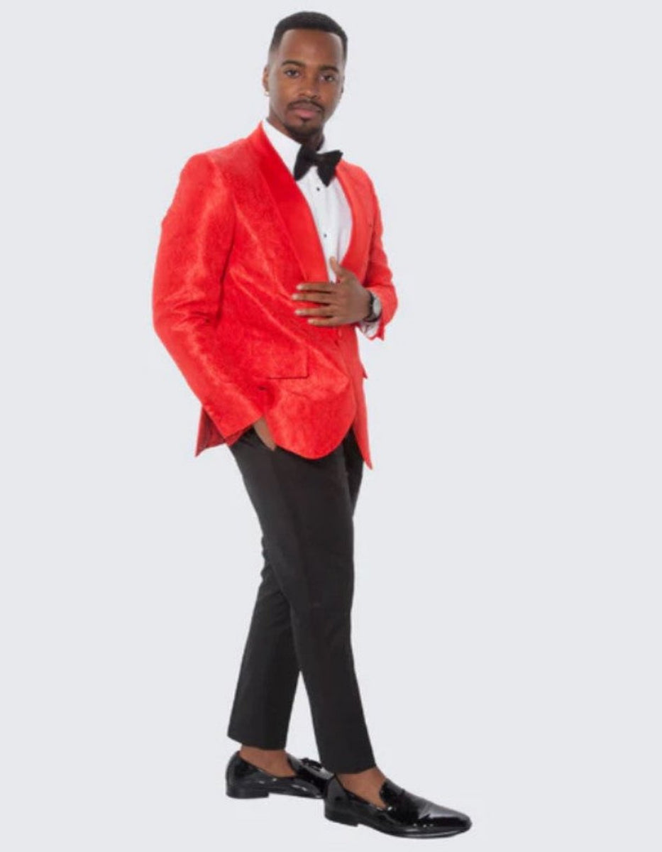 Red Plaid Tuxedo Jacket With Flat Front Black Pants Advanced main image 1