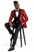 Men's One Button Slim Fit Shiny Paisely Floral Vested Prom Tuxedo In Red