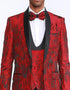 Red Tuxedo with Floral Pattern Shawl Label Four Piece Set - Wedding - Prom