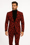 Mens Red and Black Floral Brocade Tuxedo Suit – Two Piece Slim Fit Set
