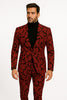 Mens Red and Black Floral Brocade Tuxedo Suit – Two Piece Slim Fit Set