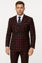 Mens Red and Black Plaid Double-Breasted Suit – Slim Fit Checkered 2 Piece Formal Business Outfit