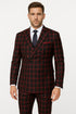 Mens Red and Black Plaid Double-Breasted Suit – Slim Fit Checkered 2 Piece Formal Business Outfit