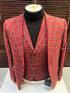 Mens Red and Grey Plaid 3-Piece Suit with Vest - Modern Fit Peak Lapel By Dominique Wilson