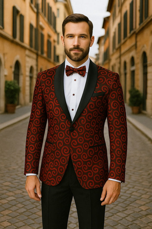 Red and Tuxedo Black Suit – Mens Formal Blazer with Satin Shawl Lapel