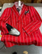 Mens Double Breasted Blazer Suit Jacket - Bold Pinstripe Sport Coat in Red and White Pinstripe